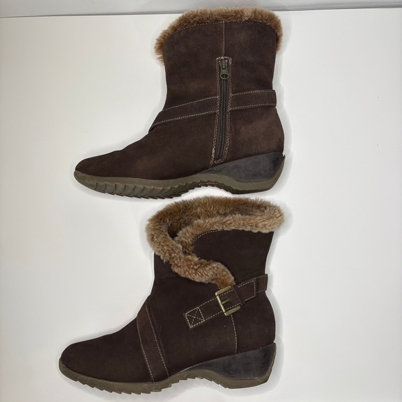 Sporto Womens Nubuck Faux Fur Collar Wedge Ankle Boots Size 9.5M Brown Cozy Boho - Picture 4 of 12
